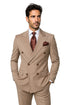 Suits With Baggy Pleated Pants - Wide Leg Pants 100% Wool - Classic Fit in Light Brown with Brown Pinstripe Color by Rossiman