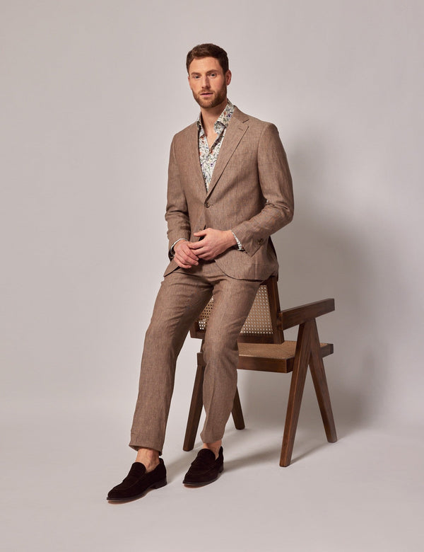 Mens Linen Suit For Beach Wedding - Summer  Suit in Light Brown