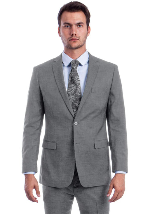 Men's Two Button Modern Fit Linen Look Summer Suit in Light Grey