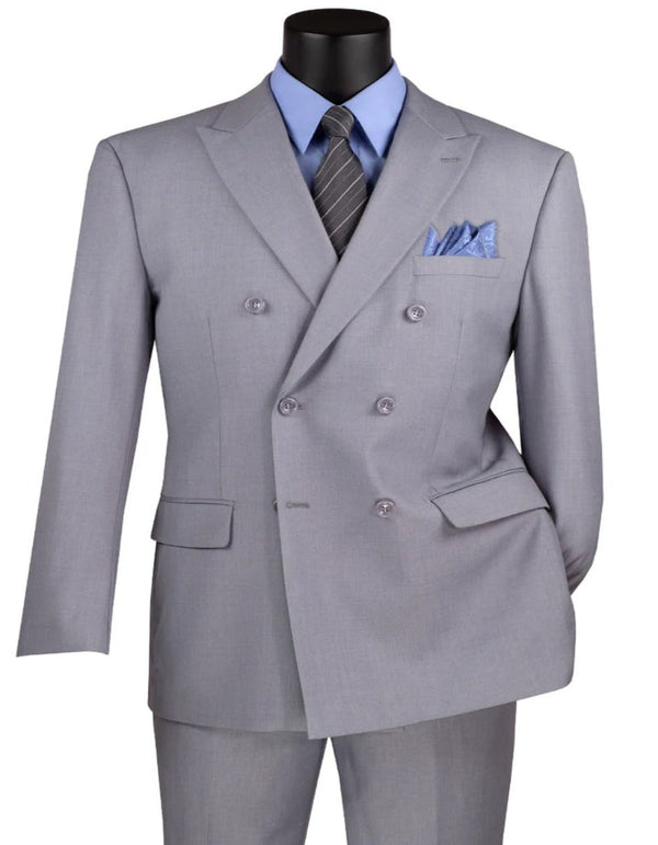 Light Grey Suit - Silver Gray Suit For Wedding - Mens Classic Double Breasted Light Grey Suit