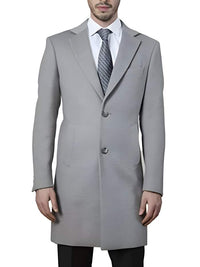 Mens Polyester ~ Viscose ~ Spandex Light Grey Modern Fit Long men's Dress Topcoat - Winter coat