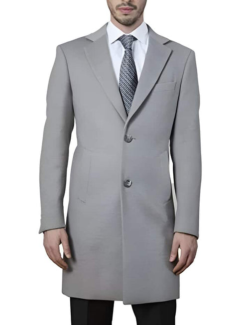 Mens Polyester ~ Viscose ~ Spandex Light Grey Modern Fit Long men's Dress Topcoat - Winter coat