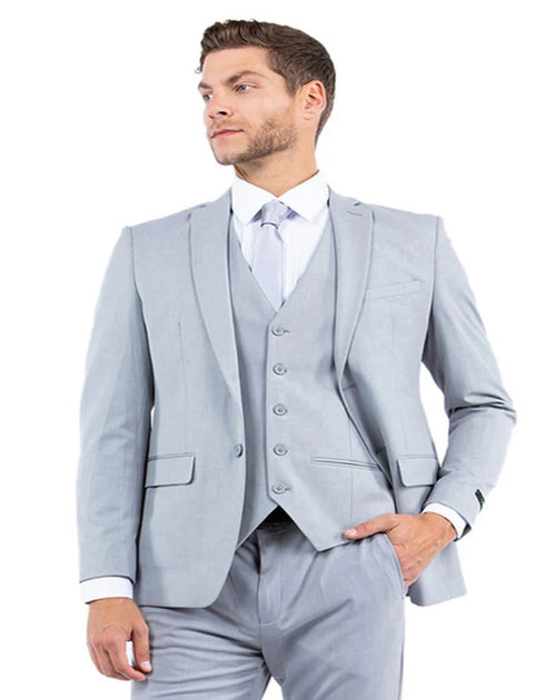 Light Grey Suit - Silver Gray Suit For Wedding - Men's Two Button Peak Lapel Summer Linen Style Beach Light Grey Wedding Suit