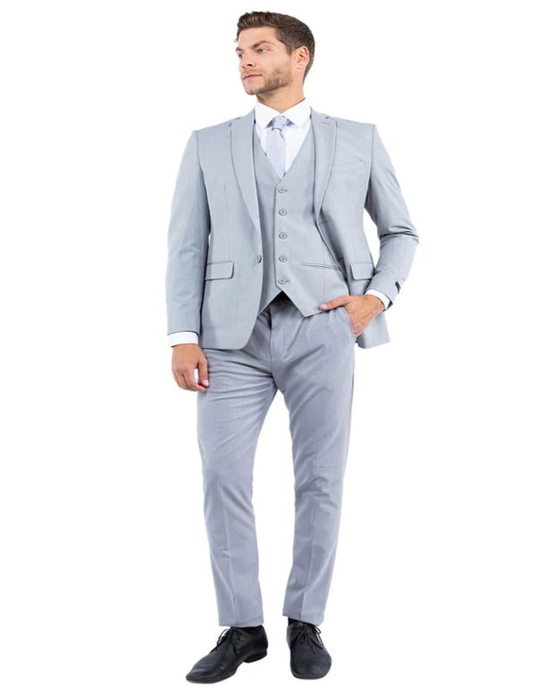 Light Grey Suit - Silver Gray Suit For Wedding - Men's Two Button Peak Lapel Summer Linen Style Beach Light Grey Wedding Suit