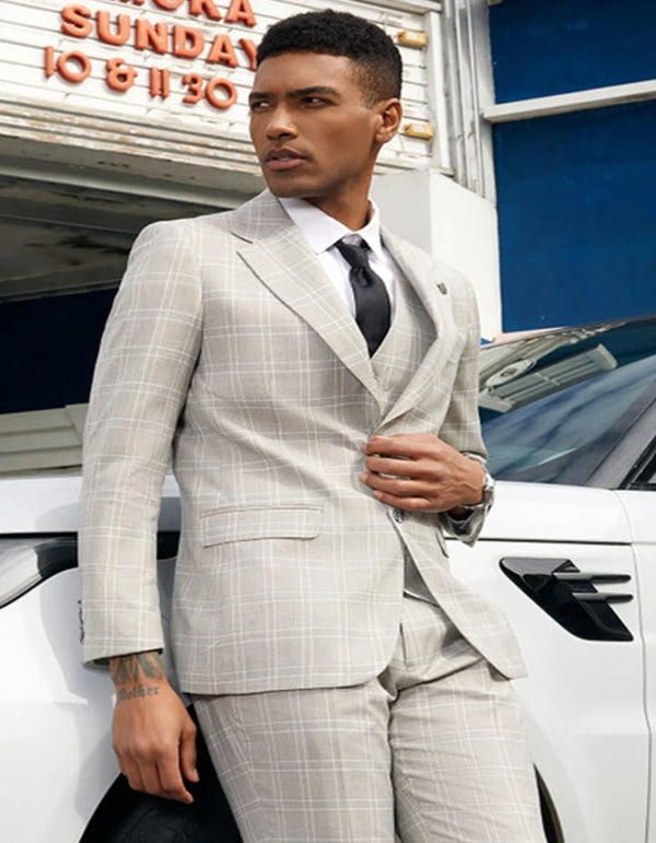 Light Grey Suit - Silver Gray Suit For Wedding - Men's Stacy Adam's Two Button Vested Light Grey Business Suit