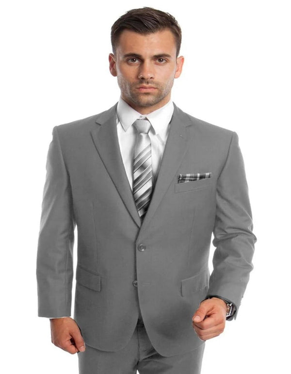 Light Grey Suit - Silver Gray Suit For Wedding - Men's Two Button Basic Modern Fit Light Grey Business Suit