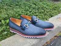 Carrucci Linen Loafer With Gold Tone Buckle