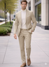 Linen Wedding Suit - Summer Fabric 2 Button Modern Fit No Pleated Pants Jacket + Pants in Color