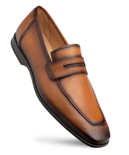 Deerskin Penny Loafer Cognac By Mezlan Made In Spain Brand