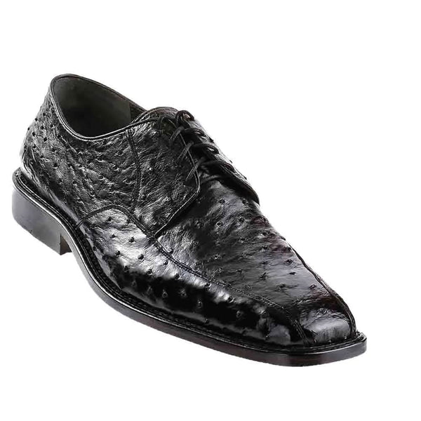 Los Altos Black Full Quill Ostrich Bicycle Toe Men's Lace Up Shoes