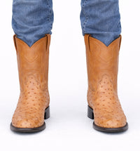 Los Altos Men's Genuine Full Quill Ostrich Honey Roper Toe Boots