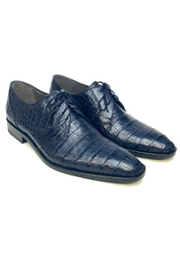 Los Altos Navy All-Over Crocodile Lace Up Dress Shoes