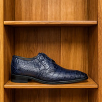 Los Altos Navy All-Over Crocodile Lace Up Dress Shoes