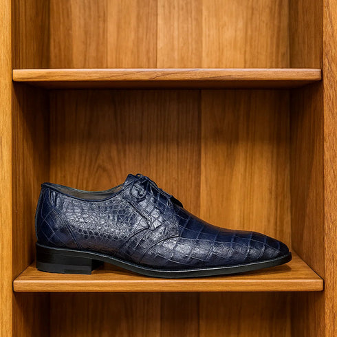 Los Altos Navy All-Over Crocodile Lace Up Dress Shoes