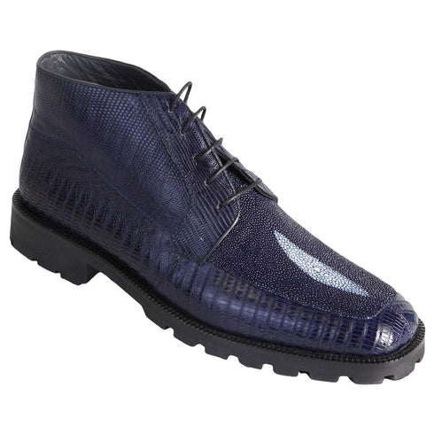 Los Altos Navy Genuine Lizard & Stingray Ankle Boots