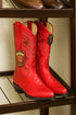 Los Altos Red Ostrich Quill J-Toe Cowboy Boots