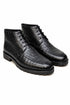 Los Altos Black All-Over Crocodile Belly Lace Up Ankle Boots