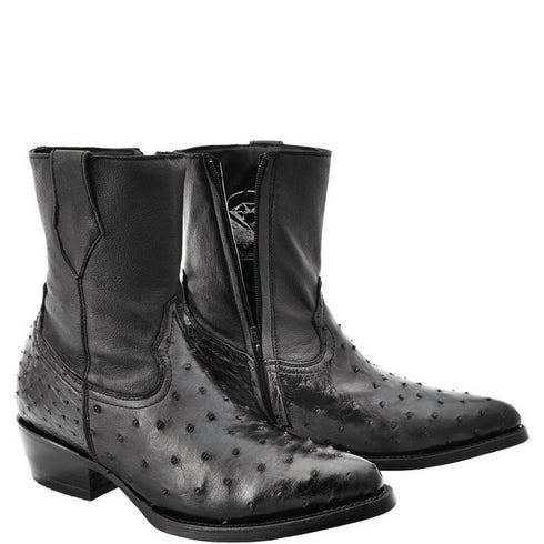 Black Ostrich Boots Low Ankle - White Diamonds Boots