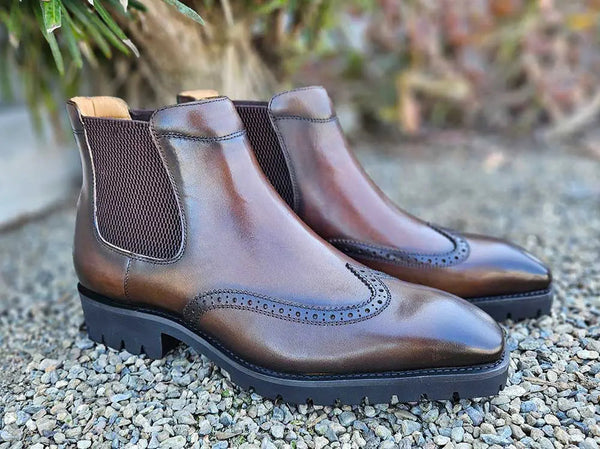 Lug Sole Chelsea Boot with Wingtip Toe Carrucci