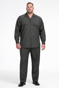 Mens Luxury Charcoal Grey Wool Two-Piece Leisure Walking Suit