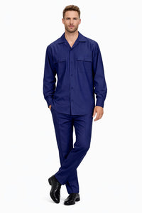 Mens Luxury Navy Blue Wool Two-Piece Leisure Walking Suit