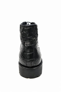 Los Altos Black All-Over Crocodile Belly Lace Up Ankle Boots