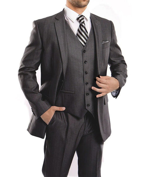 Steel 3 Piece Modern Fit Suit 2 Button V-Neck Vest