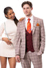 Men's Two Button Peak Lapel Suit in Tan & Burgundy Windowpane Plaid