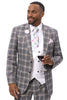 Men's Two Button Windowpane Plaid Suit in Grey with Double Breasted White Paisley Vest