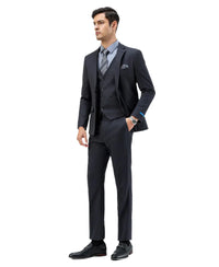 Men's Slim Fit Solid Charcoal 3 Piece Suit