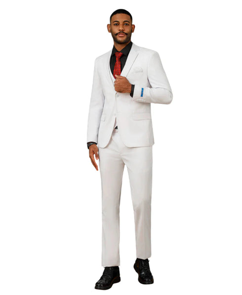 Men's Slim Fit Solid White 3 Piece Suit