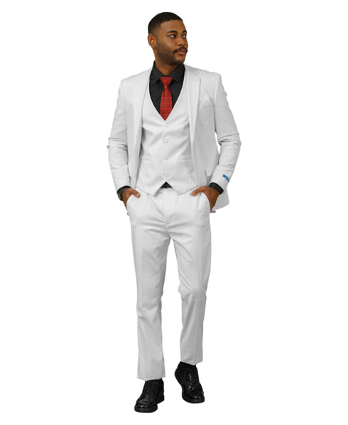 Men's Slim Fit Solid White 3 Piece Suit