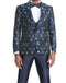 Navy Slim Fit Tuxedo 4 Piece Floral Pattern with Bow Tie