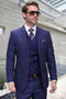 Men's Designer Wool Suit in Sapphire Blue Sharkskin with Double Breasted Vest