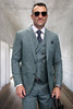 Men's Two Button Modern Fit Wool Suit in Sage Green Plaid with Double Breasted Vest