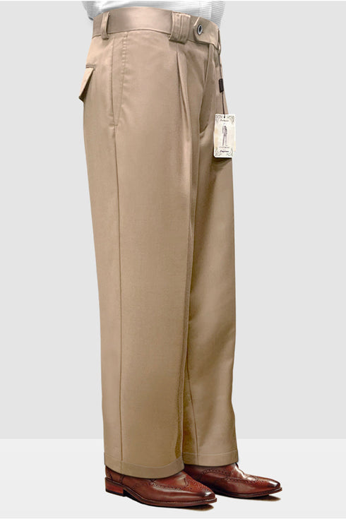 Mens Italian Wool Wide Leg Dress Pants in Tan