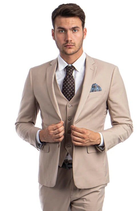 Men's Two Button Slim Fit Vested Solid Basic Color Suit