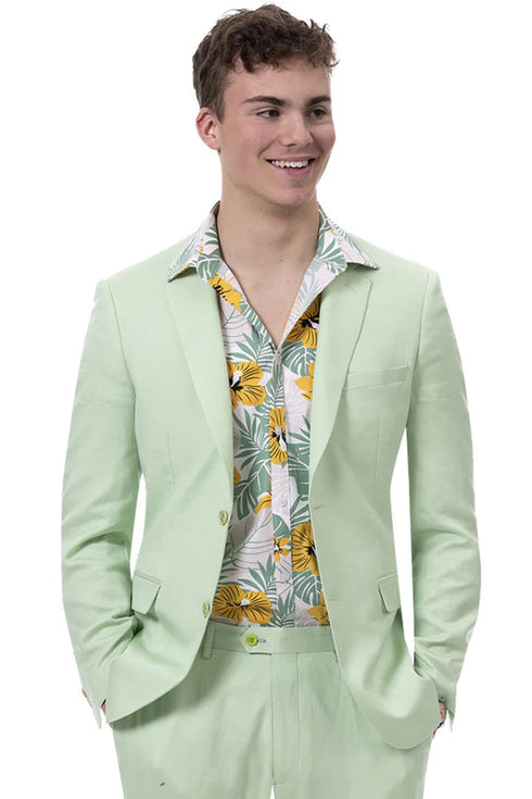 Men's Modern Fit Casual Summer Linen Suit in Mint Green