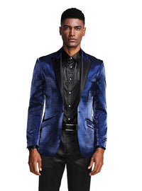 Navy Blue Formal Slim Fit Satin Peak Lapel Jacket
