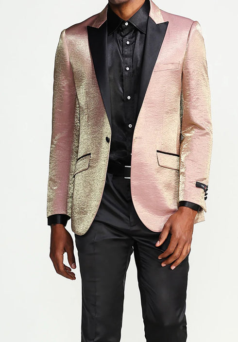 Slim Fit Shine Blazer 1 Button with Satin Peak Lapel in Rose