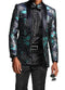 Slim Fit Floral Pattern Blazer Satin Shawl Collar in Turquoise with Bow Tie