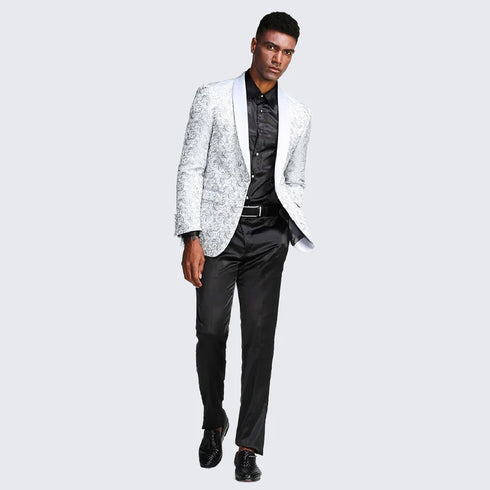 Silver Gray Tuxedo - Grey Prom  Slim Fit Pattern Suit