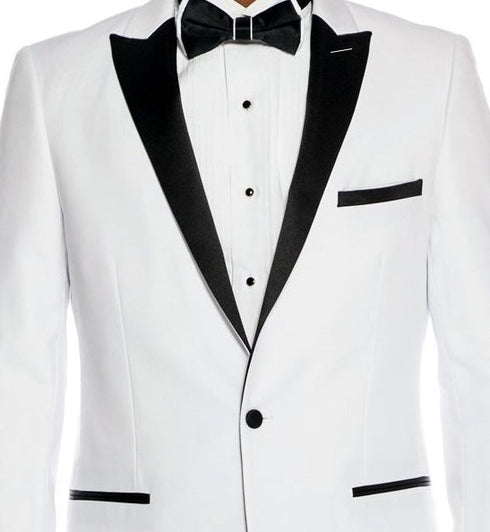 Slim Fit 2 Piece White Tuxedo With Satin Peak Lapel