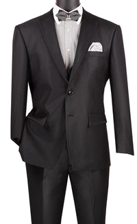 Birdseye Pattern Modern Fit 3 Piece Black Suit with Black Trim