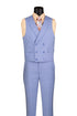 Light Blue Modern Fit 3 Piece Suit with Vest and Adjustable Waist Band Pants