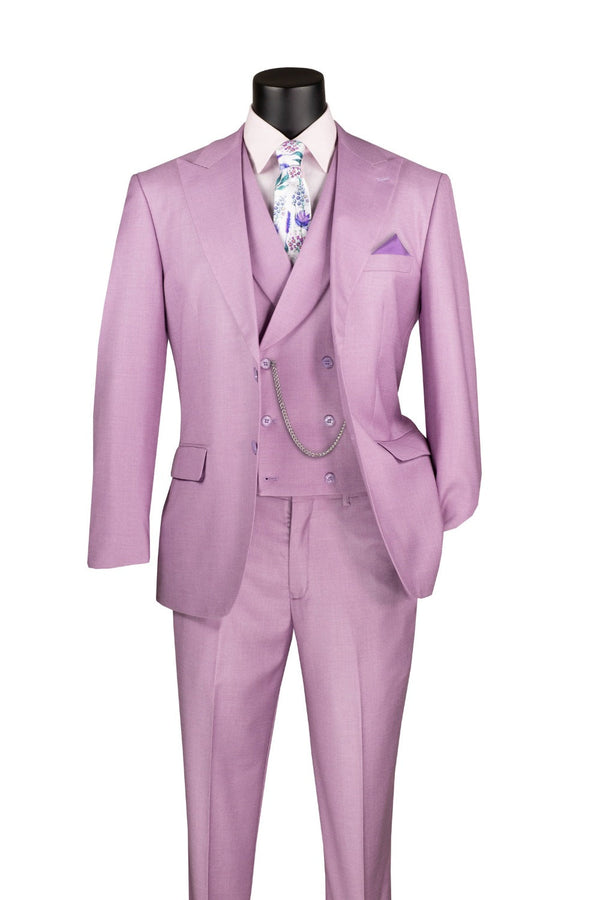 Lavender Modern Fit 3 Piece Suit with Vest and Adjustable Waist Band Pants