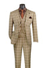 Khaki Modern Fit Windowpane Peak Lapel 3 Piece Suit