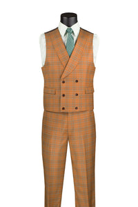 Orange Modern Fit Windowpane Peak Lapel 3 Piece Suit