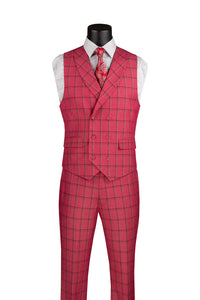 Lazio Collection - Modern Fit Windowpane Suit 3 Piece in Raspberry