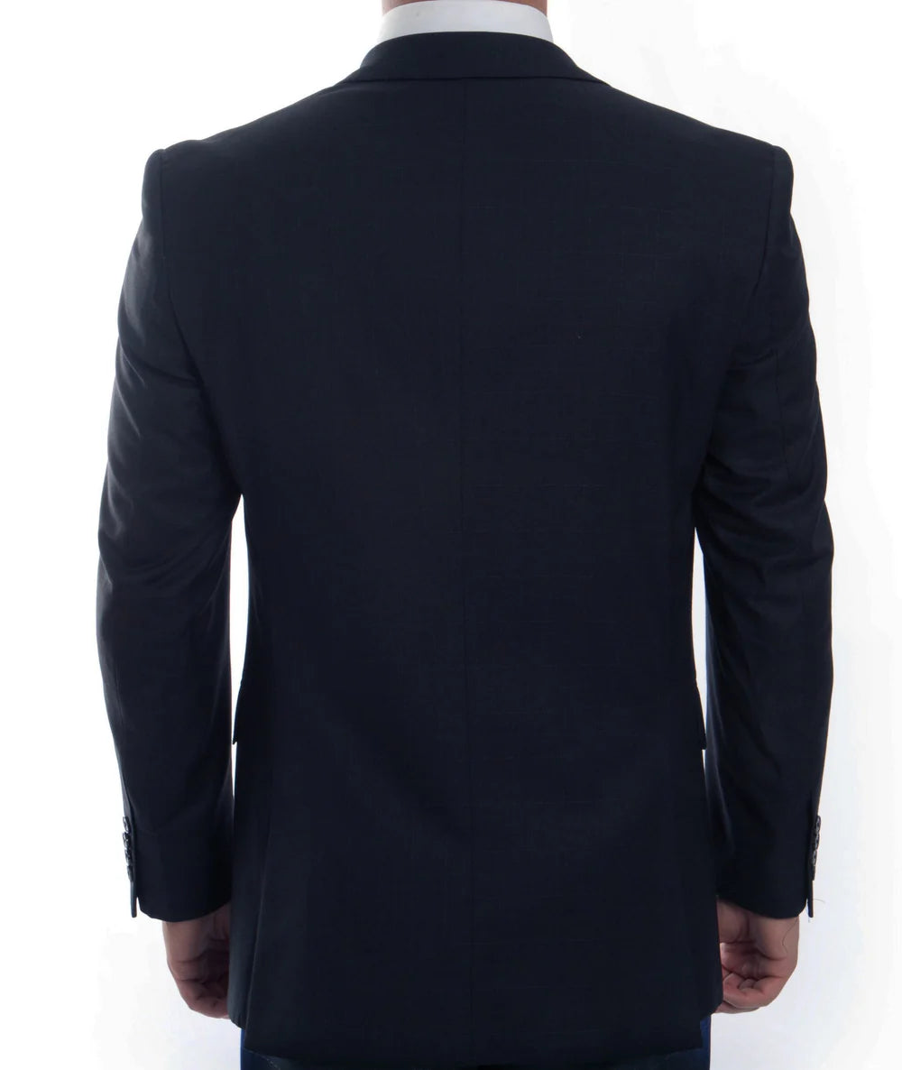 Modern Fit 3 Piece Fine Wool Suit Windowpane Navy – OvercoatUSA